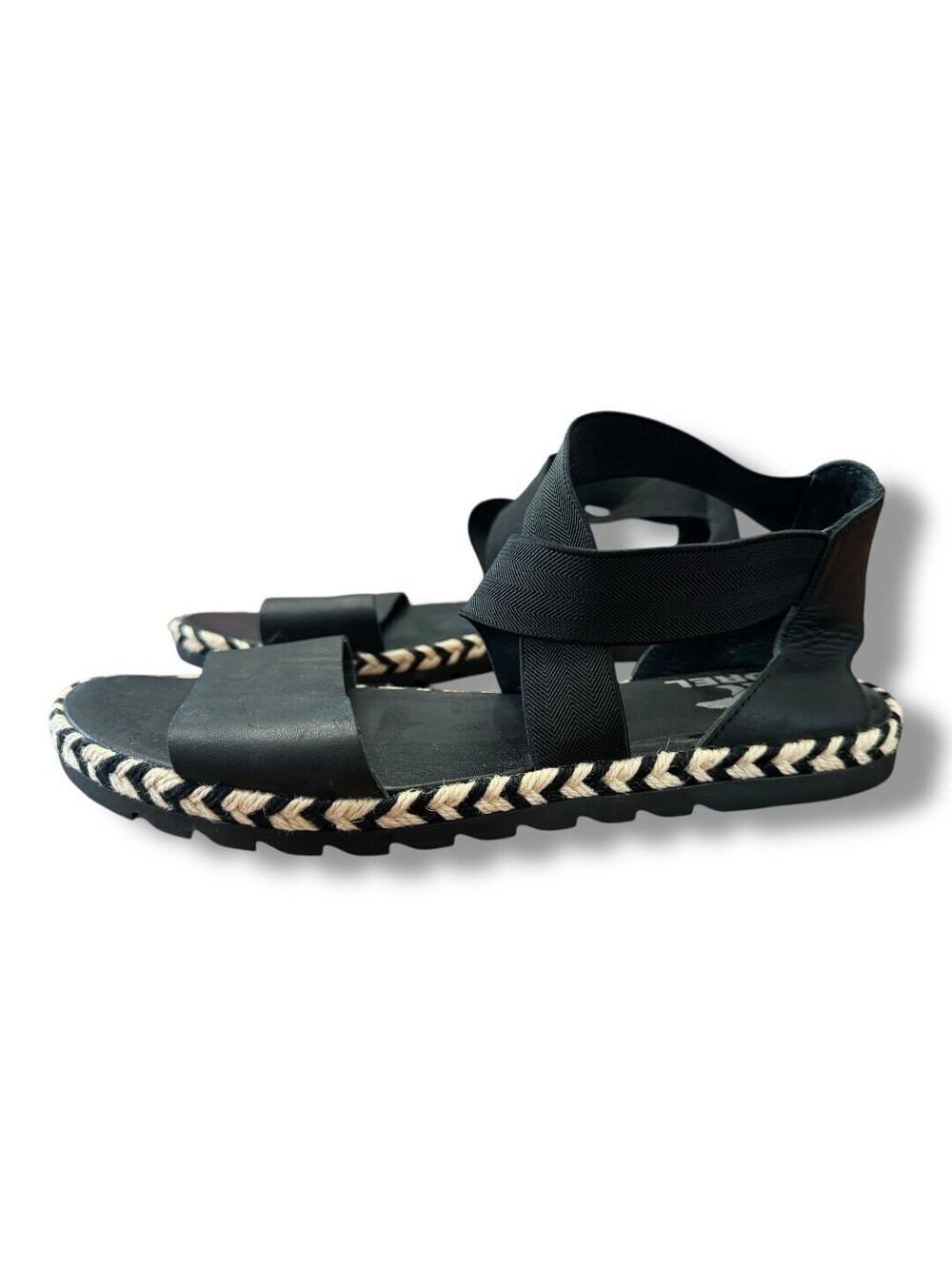 Sorel Ella II Black Strap Espadrille Sandals Stretch 1936691010 Women’s Size 9